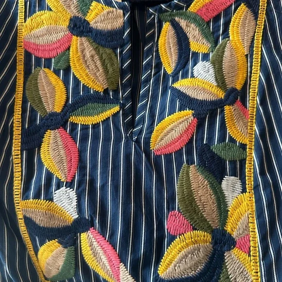 Madewell Navy Striped Blouse with Colorful Embroidery - Picture 3 of 4